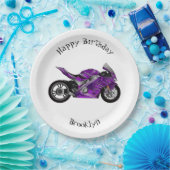 Cartoon für lila Motorräder Pappteller (Party)