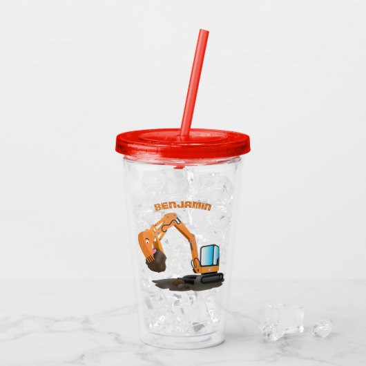 Cartoon für niedlich-orange-Bagger Acryltrinkbecher (Rückseite Ice)