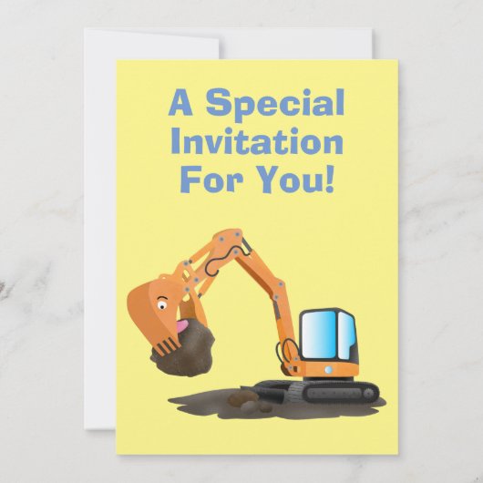 Cartoon für niedlich-orange-Bagger Einladung (Rückseite)