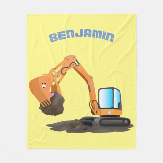 Cartoon für niedlich-orange-Bagger Fleecedecke (Vorderseite)