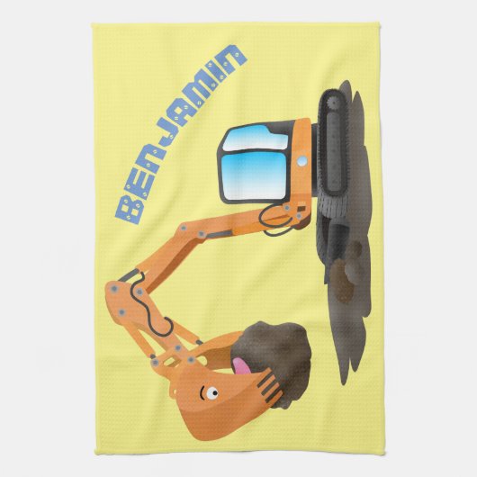 Cartoon für niedlich-orange-Bagger Geschirrtuch (Vertikal)