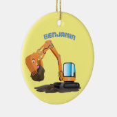 Cartoon für niedlich-orange-Bagger Keramik Ornament (Rechts)