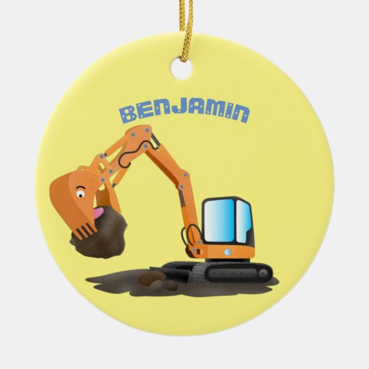 Cartoon für niedlich-orange-Bagger Keramik Ornament (Vorne)