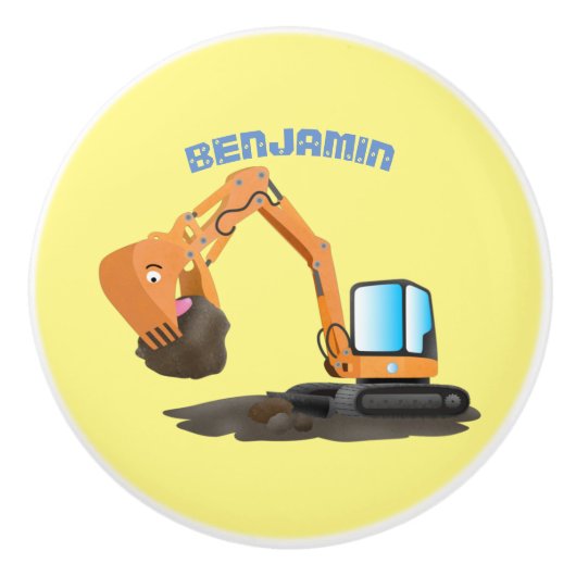 Cartoon für niedlich-orange-Bagger Keramikknauf (Vorderseite)