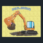 Cartoon für niedlich-orange-Bagger Puzzle<br><div class="desc">Dieser niedliche orangefarbene Bagger genießt zum Mittagessen Felsen. Nehmen Sie an der Bau-Crew im lustigen Cartoon-Stil!</div>