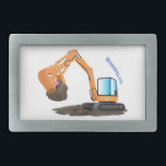 Cartoon für niedlich-orange-Bagger Rechteckige Gürtelschnalle<br><div class="desc">Dieser niedliche orangefarbene Bagger ist zum Mittagessen Felsen. Nehmen Sie an der Bau-Crew im lustigen Cartoon-Stil!</div>