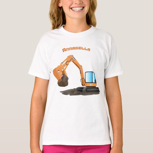 Cartoon für niedlich-orange-Bagger T-Shirt (Vorderseite)