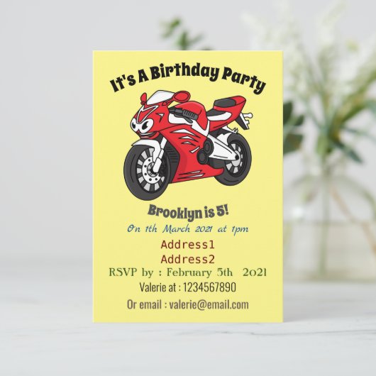 Cartoon für niedliche Motorräder Einladung (Stehend Vorderseite)