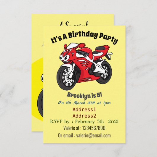 Cartoon für niedliche Motorräder Einladung (Vorne/Hinten)