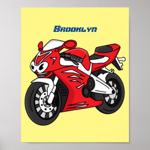 Cartoon für niedliche Motorräder Poster