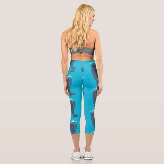 Cartoon für niedliche Wale und Segelboote Capri Leggings (Rückseite)