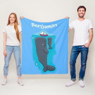 Cartoon für niedliche Wale und Segelboote Fleecedecke