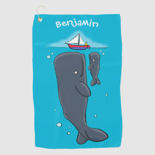 Cartoon für niedliche Wale und Segelboote Golfhandtuch