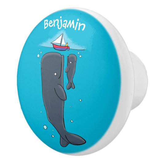 Cartoon für niedliche Wale und Segelboote Keramikknauf (Rechts)