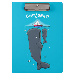 Cartoon für niedliche Wale und Segelboote Klemmbrett