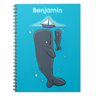 Cartoon für niedliche Wale und Segelboote Notizblock