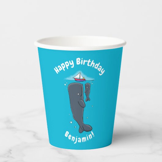 Cartoon für niedliche Wale und Segelboote Pappbecher (Vorderseite)