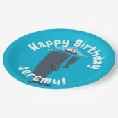 Cartoon für niedliche Wale und Segelboote Pappteller (Schrägansicht)