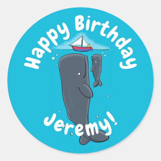 Cartoon für niedliche Wale und Segelboote Runder Aufkleber (Vorderseite)