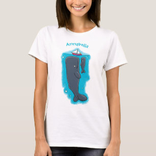 Cartoon für niedliche Wale und Segelboote T-Shirt
