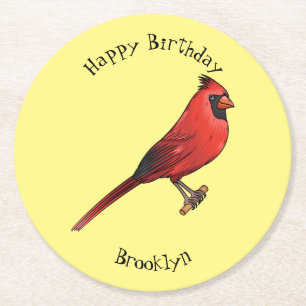 Cartoon für Vogelarten im nördlichen Kardinal Runder Pappuntersetzer