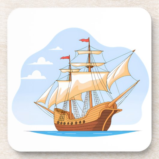 Cartoon Galleon Sailing on Blue Water Getränkeuntersetzer (Vorderseite)