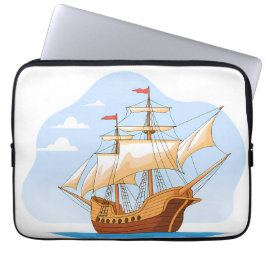 Cartoon Galleon Sailing on Blue Water Laptopschutzhülle