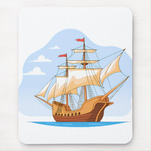 Cartoon Galleon Sailing on Blue Water Mousepad (Vorne)