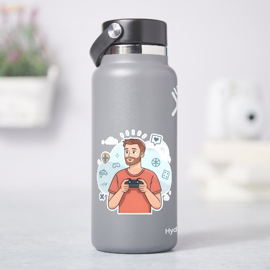 Cartoon Gamer Character Illustration Aufkleber (HydroFlask)