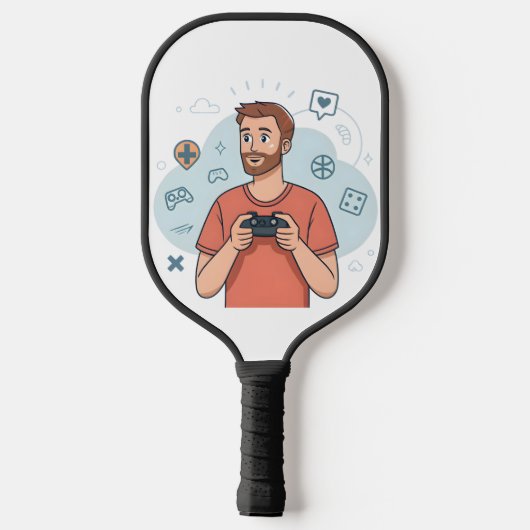 Cartoon Gamer Character Illustration Pickleball Schläger (Rückseite)