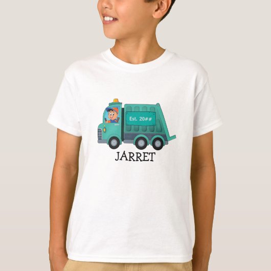 Cartoon Garbage/Gerecycelt LKW mit Kindername T-Shirt (Vorderseite)