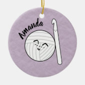 Cartoon Garnball & Crochet Hook + Name Keramik Ornament (Vorne)