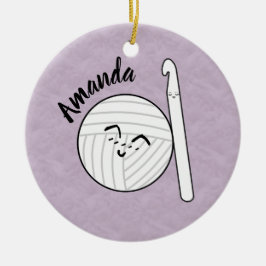 Cartoon Garnball & Crochet Hook + Name Keramik Ornament