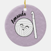 Cartoon Garnball & Crochet Hook + Name Keramik Ornament (Hinten)