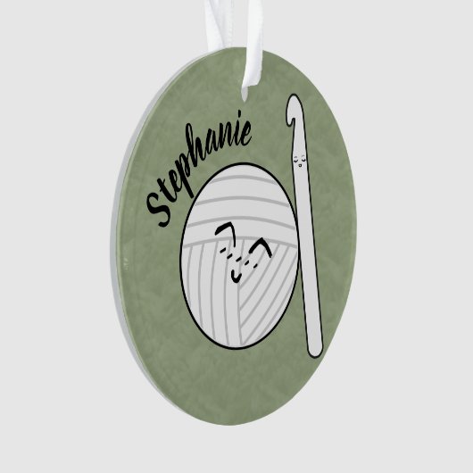 Cartoon Garnball & Crochet Hook + Name Ornament (Vorderseite)