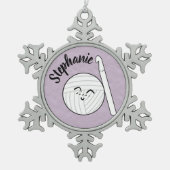 Cartoon Garnball & Crochet Hook + Name Schneeflocken Zinn-Ornament (Vorderseite)