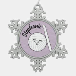 Cartoon Garnball & Crochet Hook + Name Schneeflocken Zinn-Ornament