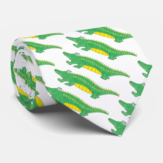 Cartoon Gator Green Alligator Croc Crocodile Krawa Krawatte (Gerollt)