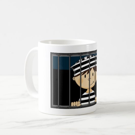 Cartoon-Gefangener in der Gefängnis-Zelle Kaffeetasse (Vorderseite Links)