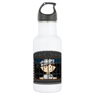Cartoon-Gefangener in der Gefängnis-Zelle Trinkflasche