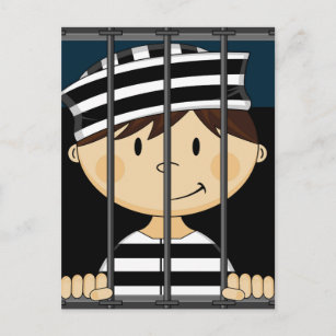 Cartoon Gefangener in Gefängniszelle Postkarte