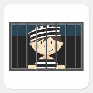 Cartoon Gefangener in Gefängniszelle Quadratischer Aufkleber