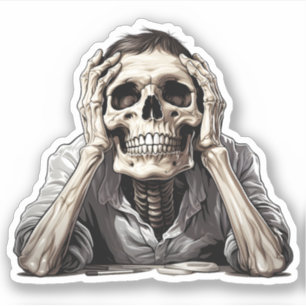 Cartoon gelangweilt Halloween Skeleton Aufkleber