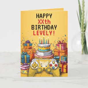 Cartoon Gelb und Rot Game Controller Cake Geburtst Karte