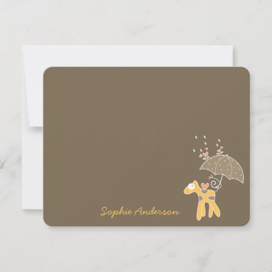 Cartoon-Gelbe Giraffe mit Schirmspülung Dankeskarte (Vorderseite)