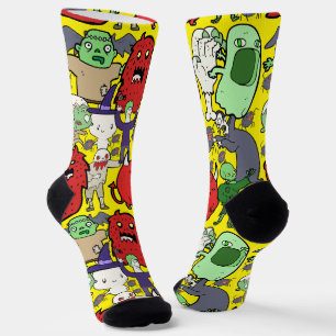 Cartoon Gelbes Rotes Grün im High End Ghost Socken