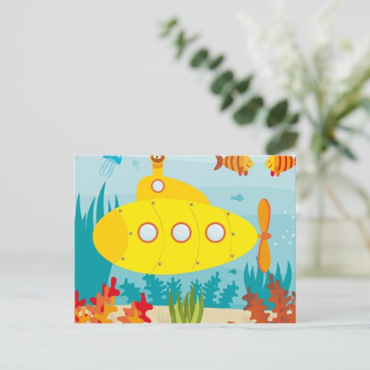 Cartoon Gelbes U-Boot Postkarte (Stehend Vorderseite)