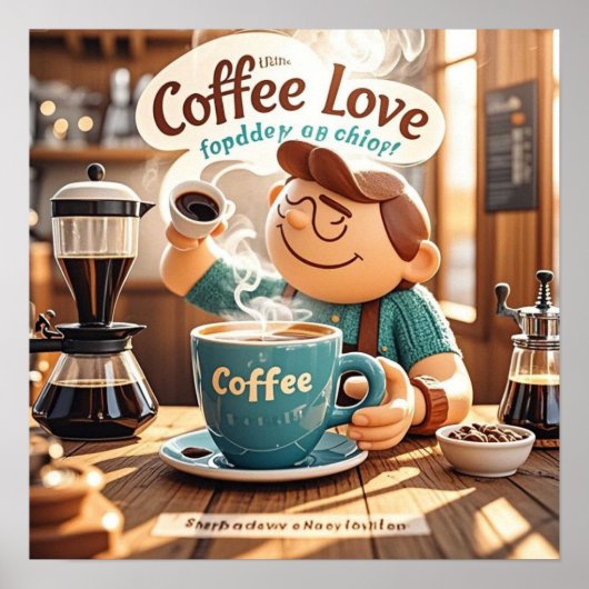 Cartoon gemütliche Café Kaffee Liebhaber Stil Poster (Vorne)