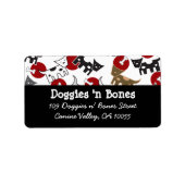 Cartoon Gepunktete Doggies & Bones Niedliche Fun-A Adressaufkleber (Vorne)