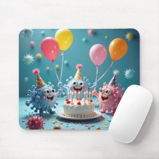 Cartoon Germs Celebrating a Birthday Mousepad (Mit Mouse)